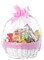 White Round Willow Gift Basket, with Gingham Liner and Handles